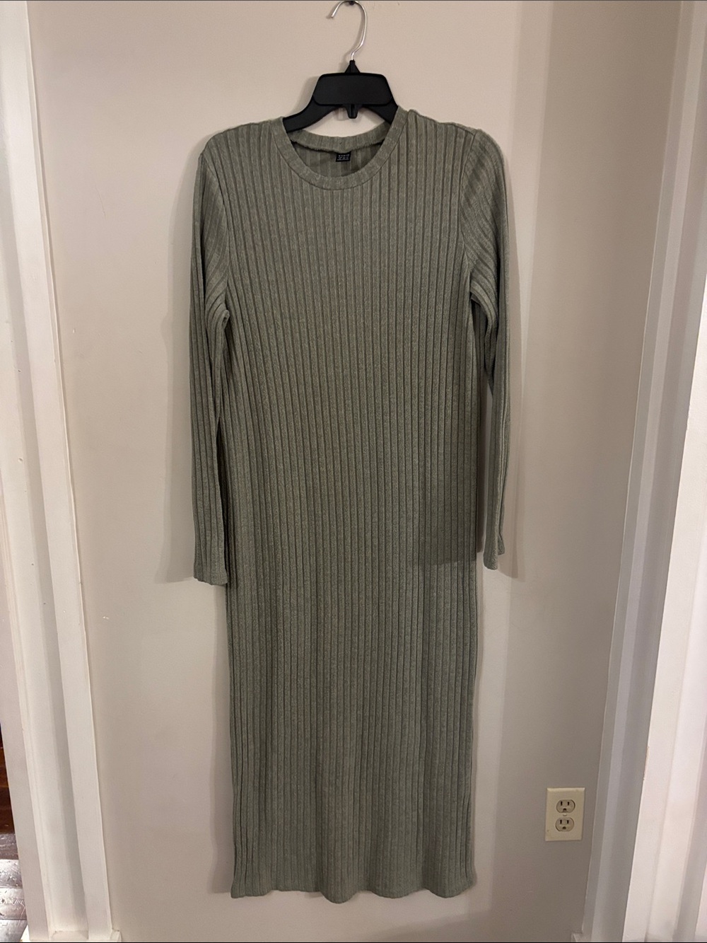 SHEIN Sage Ribbed Long Sleeve Knit Dress